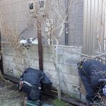 施工中（1）柱を建てムメ板を入れます