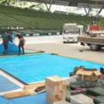 施工中（1） いよいよドームでの作り込み開始。 2日間で仕上げます。