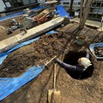 施工中（22）　暗きょ排水（地上からの浸透水を流し排水することで、水はけを良くする）