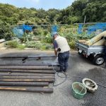 施工中（21）　竹垣材料の下ごしらえ